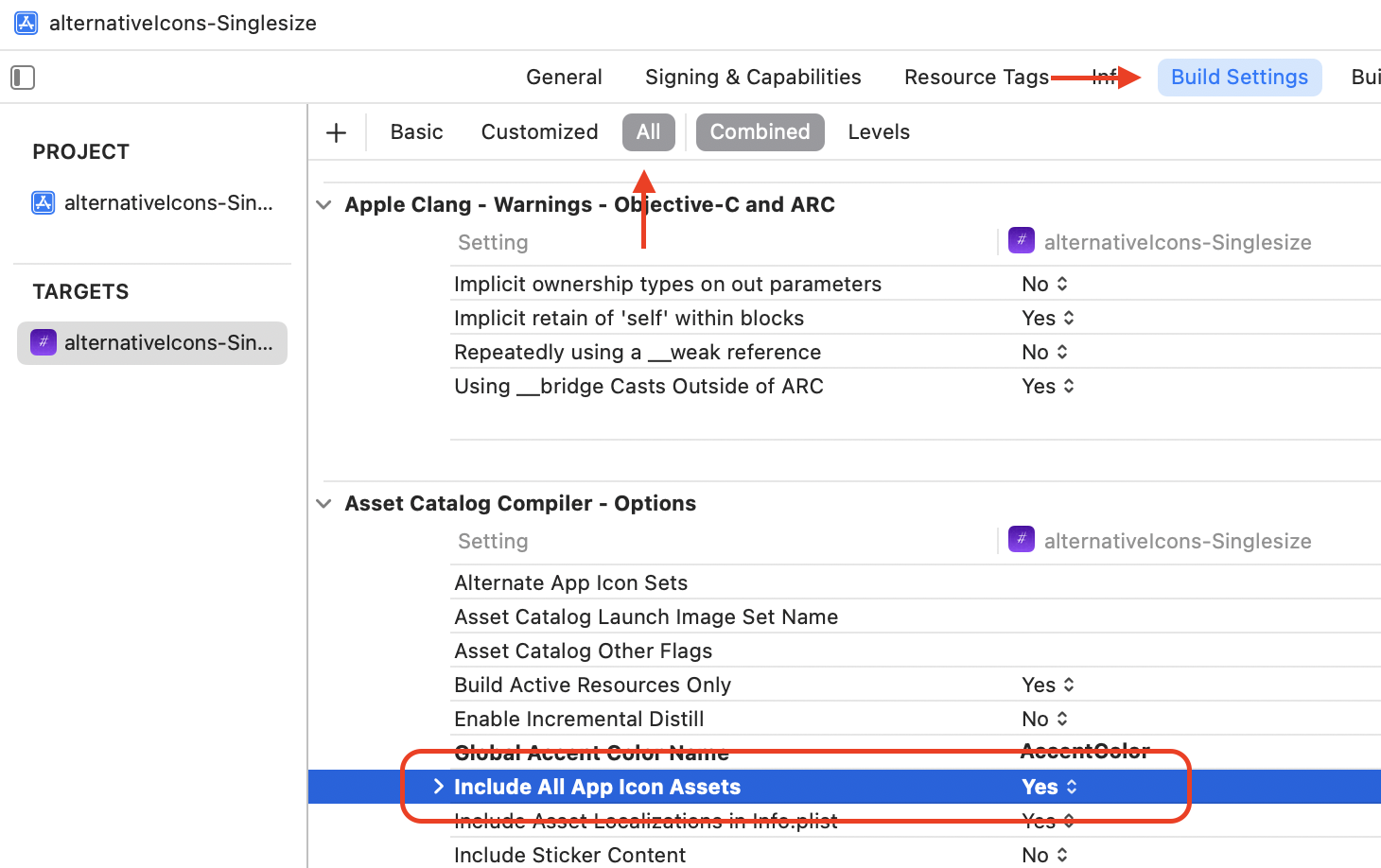 Project Settings Screenshot